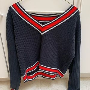H&M V-neck Sweater; very roomy;Red&gray/blue color